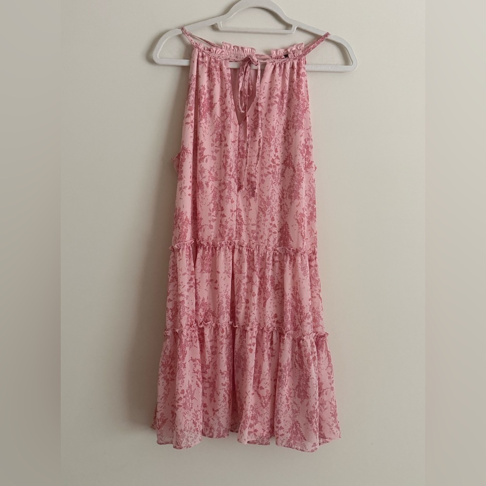 Anthropologie Drew Tiered Sleeveless Dress Lined Pink Floral Summer Dress Size M